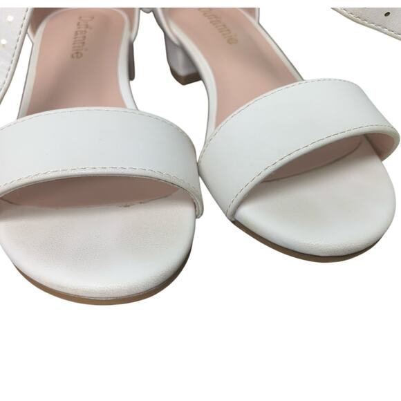 Dufannie Little Girls Size 12 White Open Toe Low Heel Ankle Strap Sandal Shoes - Picture 8 of 8